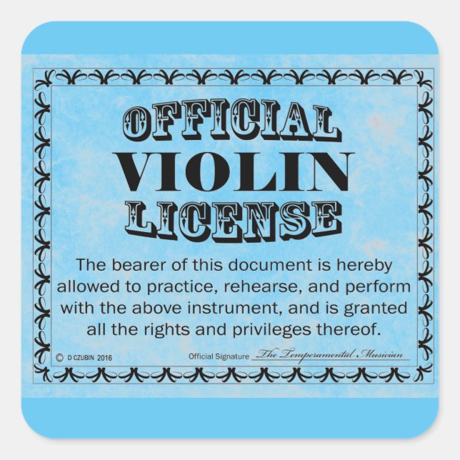 Aufkleber für den Violinlizenzplatz (Vorderseite)