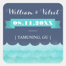 Aufkleber für die blaue Gastgeschenk Hochzeit auf