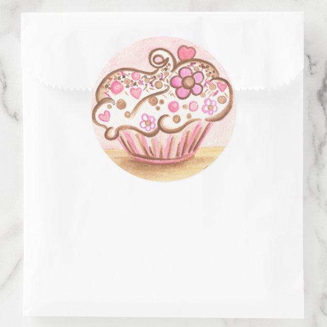 Aufkleber für die Blume des rosa Cupcake Herzens (Tasche)
