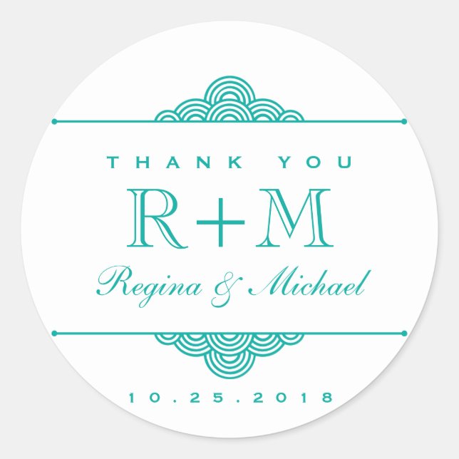 Aufkleber für die Gastgeschenk Hochzeit aquamarin (Vorderseite)