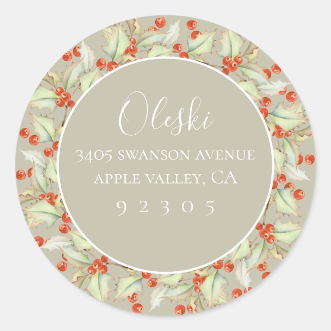 Aufkleber für die Rücksendeadresse des Holly Wreat (Vorderseite)