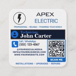 Aufkleber für Elektriker | QR-Code-Servicekontakt Quadratische Visitenkarte