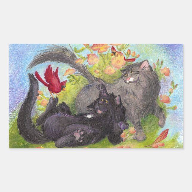 Aufkleber für Katzen, Kardinäle und Rose (Vorderseite)