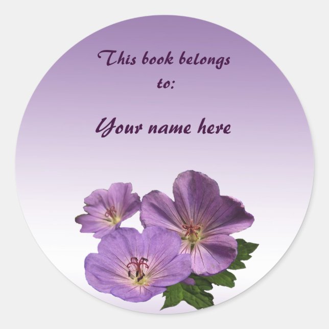 Aufkleber für lila Geranium Blume Buchzeichen (Vorderseite)