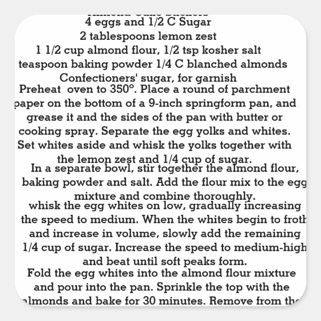 Aufkleber für Mandelkuchen (Vorderseite)