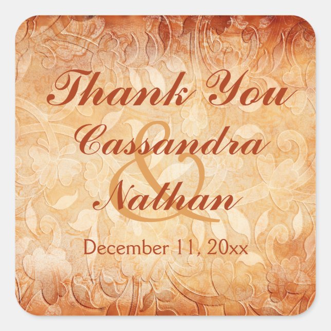 Aufkleber für orangefarbene Gastgeschenk Hochzeite (Vorderseite)