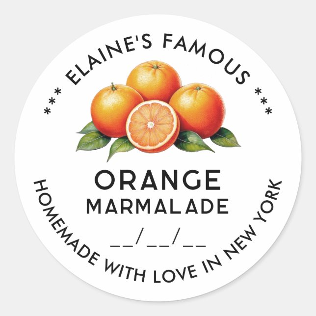 Aufkleber für Orangenmarmelade mit Datum (Vorderseite)