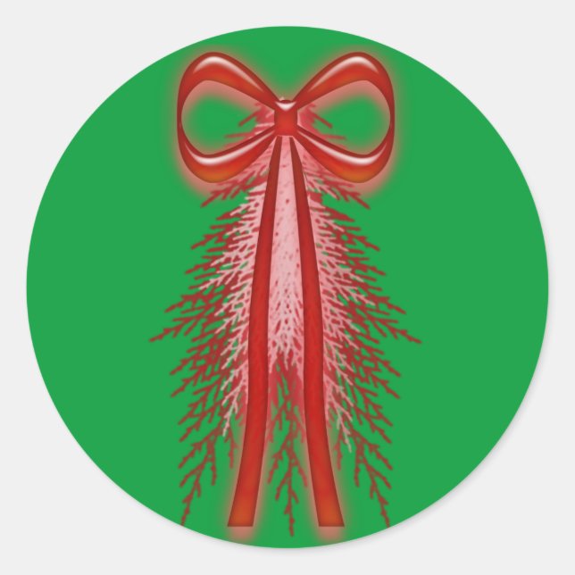 Aufkleber für Red Ribbon Evergreen Holiday Envelop (Vorderseite)