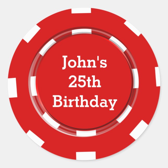Aufkleber für Rot-Poker-Chip-Party (Vorderseite)