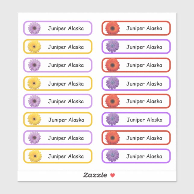 Aufkleber für Schulnamen Blume Design (Blatt)