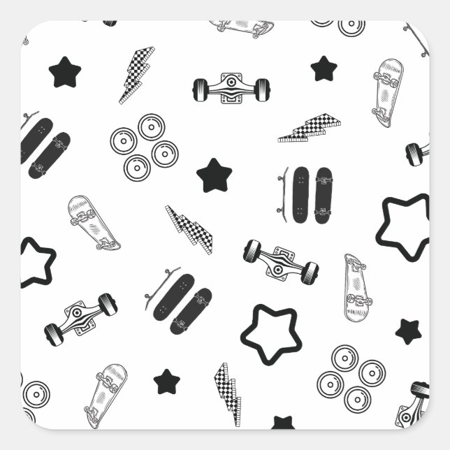 Aufkleber für Schwarz-Weiß-Skateboarding-Quadrate (Vorderseite)