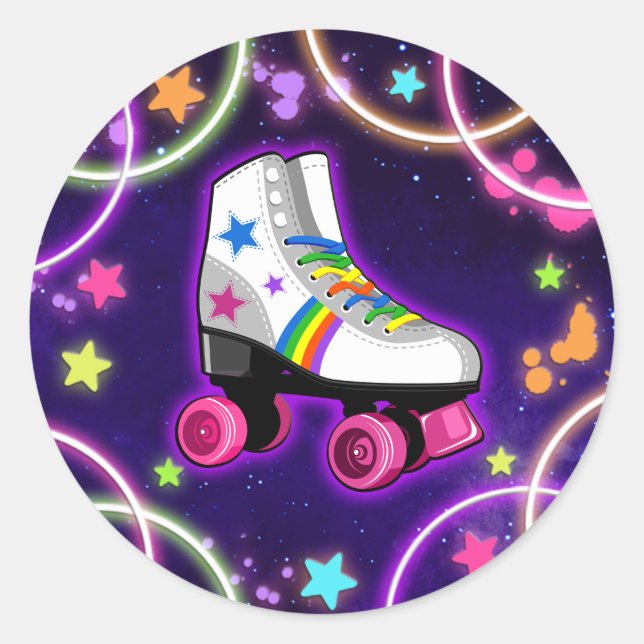 Aufkleber für Skate-Party - Neon Glow Stars (Vorderseite)