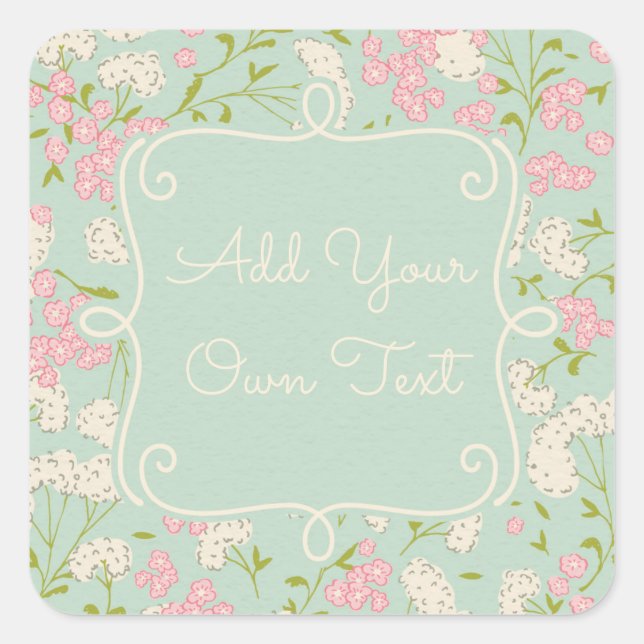 Aufkleber für Vintage Blume mit Minze und Rosa (Vorderseite)