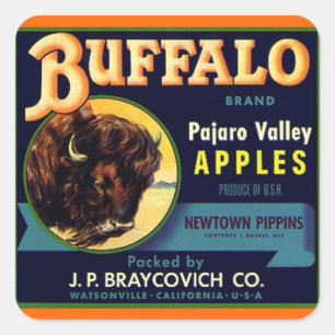 Aufkleber für Vintage Buffalo-Brand Äpfel Obst pro