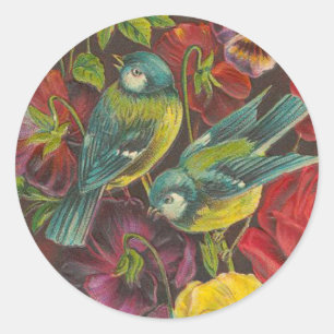 Aufkleber für Vintage Vögel und Rose