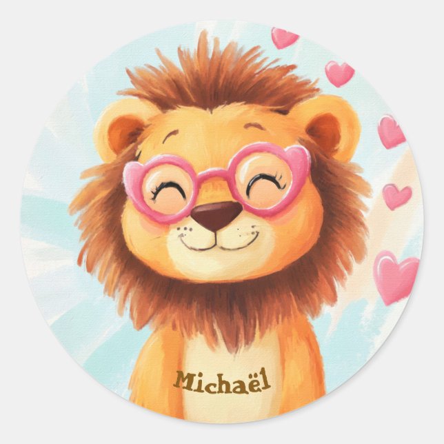 Aufkleber Glücklicher Löwe Valentinstag Kinder Sch (Vorderseite)