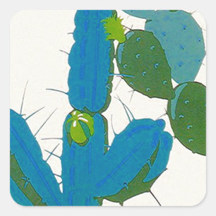 Aufkleber-Kaktus-Kaktus-Retro Türkis Avacado Quadratischer Aufkleber