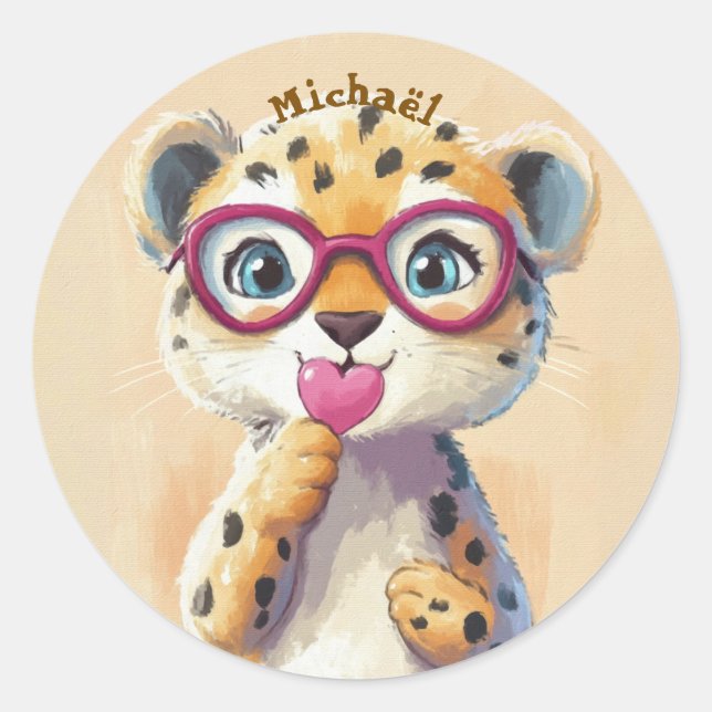 Aufkleber Leopard Valentinstag Kinder Schule (Vorderseite)