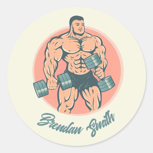 Aufkleber mit Bodybuilder und Ihrem Namen (Vorderseite)