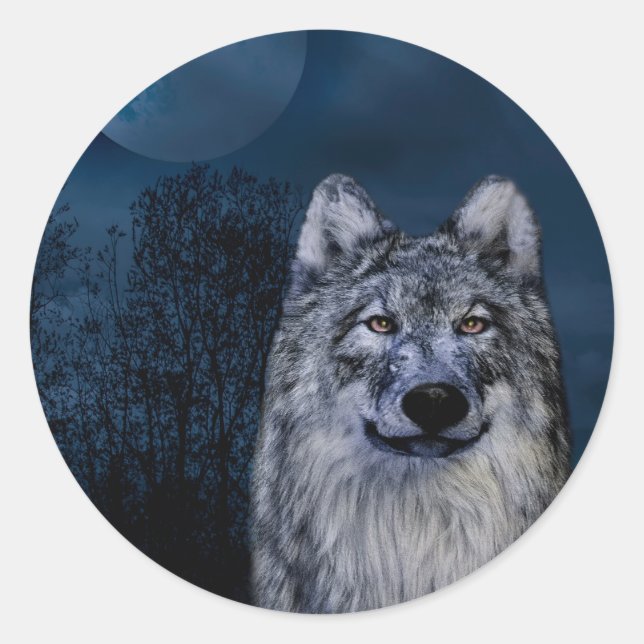 Aufkleber mit einem grauen und weißen Wolf (Vorderseite)