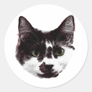 Aufkleber mit einem Starren   Tintenstil-Katzenauf
