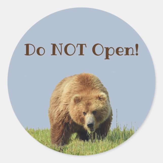 Aufkleber mit Grizzlybär "Nicht öffnen!" (Vorderseite)
