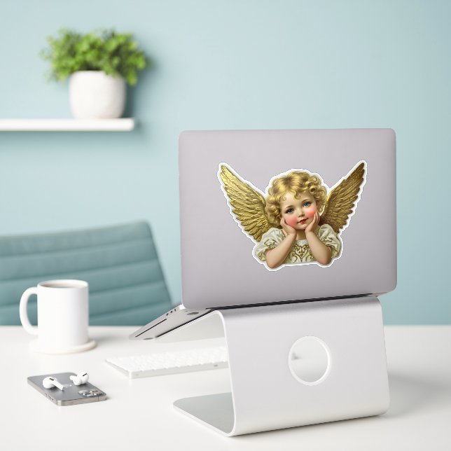 Aufkleber mit Klettverschluss - Vintage Hände mit  (Laptop auf Schreibtisch)