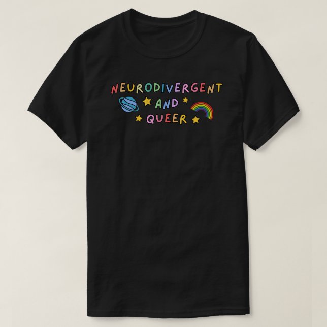 Aufkleber mit neurodigem und Queem Regenbogen T-Shirt (Design vorne)