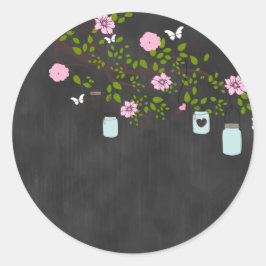 Aufkleber mit rosa Blume und Mason Jar