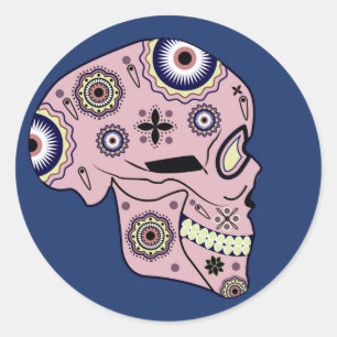 Aufkleber mit rosa Zuckerschädelprofil