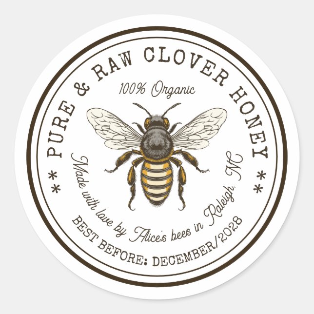 Aufkleber mit Vintager Biene (Vorderseite)