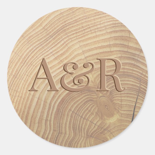 Aufkleber-Monogramm für die Holzwirkung, Runder Aufkleber (Vorderseite)