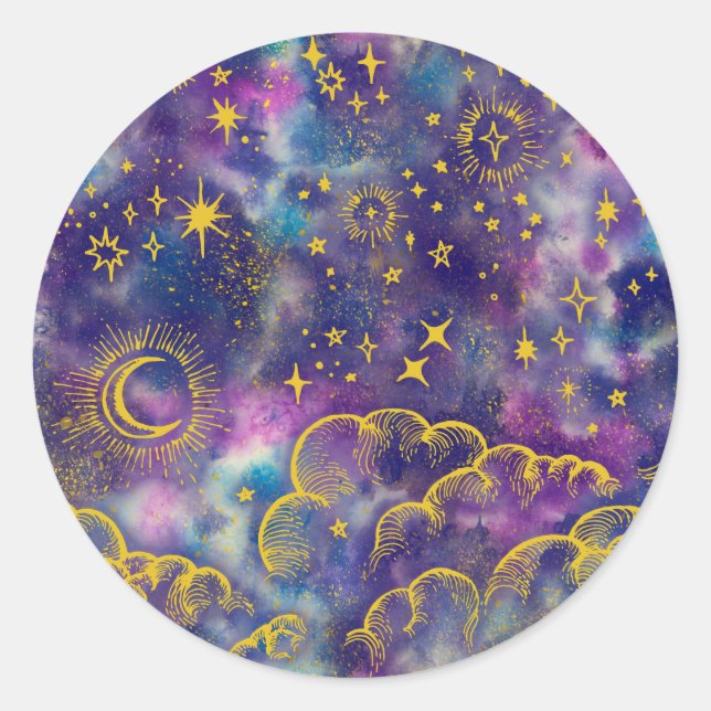 Aufkleber "Moon and Stars" (Gold-Etc) (Vorderseite)