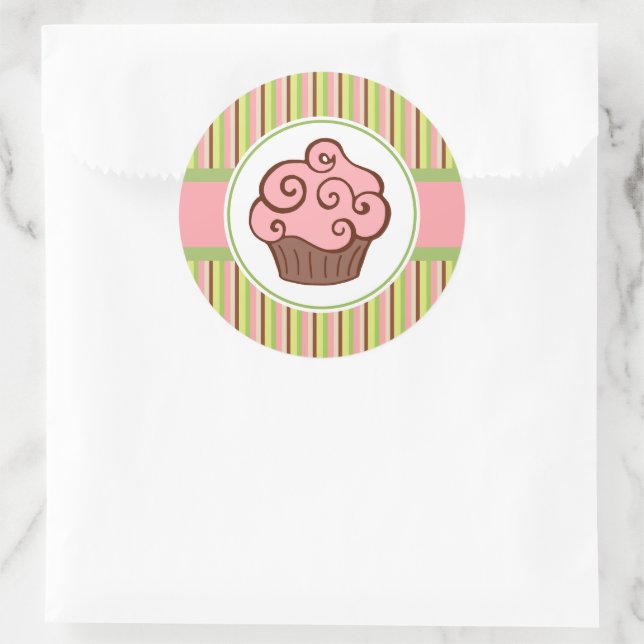 Aufkleber rosa gestreifter Cupcake (Tasche)