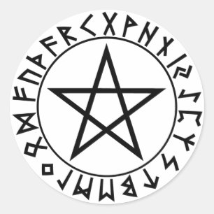 Aufkleber rundes Rune-Pentagramm