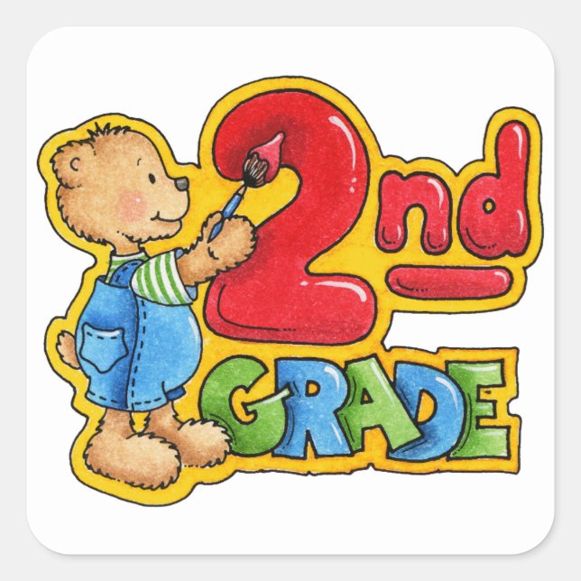 Aufkleber/Schule 2. Klasse Quadratischer Aufkleber (Vorderseite)