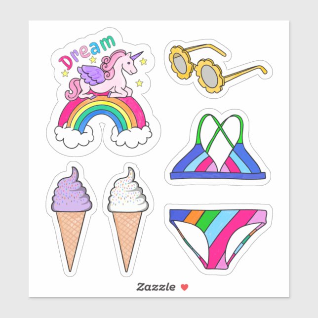 Aufkleber - Sommer-Schwimmanzug & Regenbogen (Blatt)