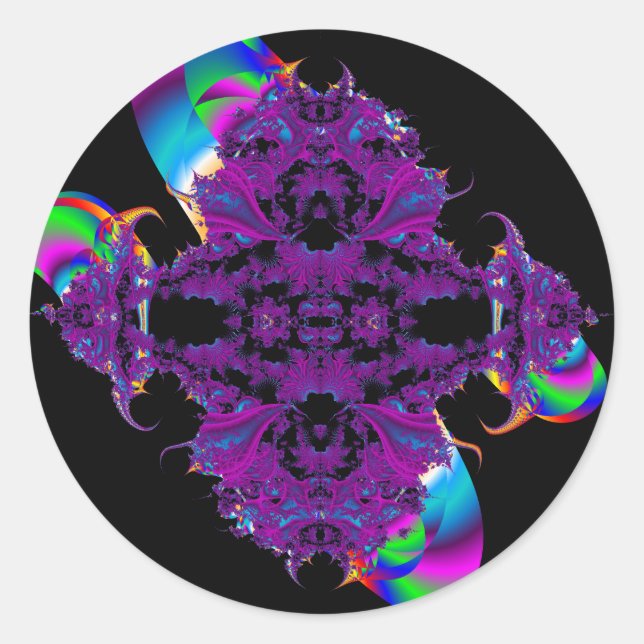 Aufkleber/Umschlag für lila Fraktal und Bänder Runder Aufkleber (Vorderseite)