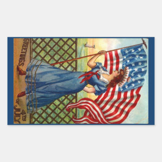 Aufkleber Vintag 4. Juli Gruß USA Flag Wave