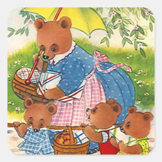 Aufkleber Vintag Bears Picnic Summer Family Wieder (Vorderseite)