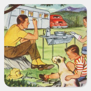 Aufkleber Vintage-Camper Blech Wohnwagen Quadrate