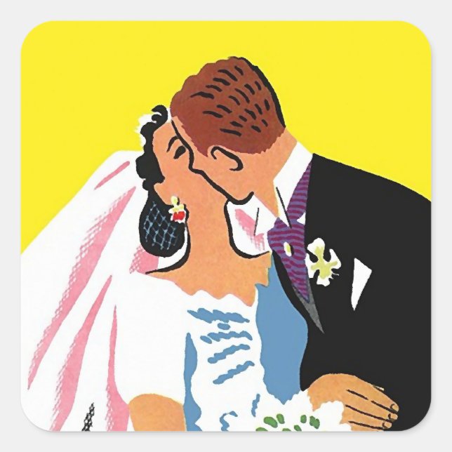 Aufkleber Vintage Couple Bride Groom Wedding Kiss (Vorderseite)
