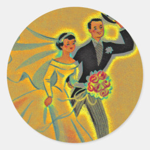 Aufkleber Vintage Hochzeitspaar Braut Bräutigam Go