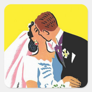 Aufkleber Vintage Paar Braut Bräutigam Hochzeitsku