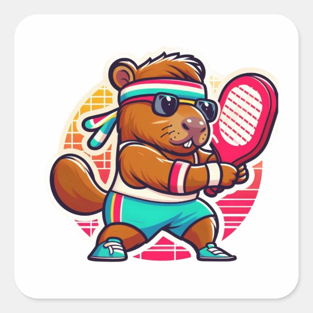 Aufkleber Vinyl Capybara Pickleball-Spieler - Sty (Vorderseite)