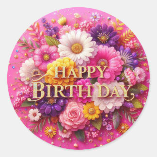 Aufkleber zum Geburtstag: Rosa Blumenmuster