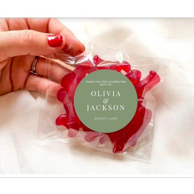 Aufkleber zum Hochzeitskeksen dunkelgrün (Modern personalized wedding couple name date dark green sticker)