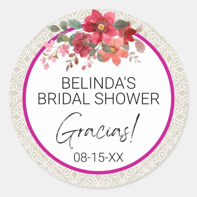 Aufkleber zum runden Brautparty "Gracias" (Vorderseite)