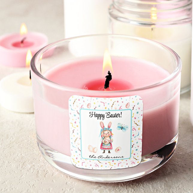 Aufklebername | 1.5-in Happy Oaster Miss Bunny Quadratischer Aufkleber (Von Creator hochgeladen)