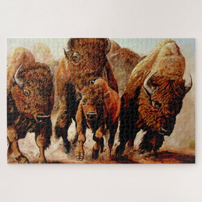 AufladenBaffalo/Bison mit Kalb, Stier 1014 Stück Puzzle (Horizontal)